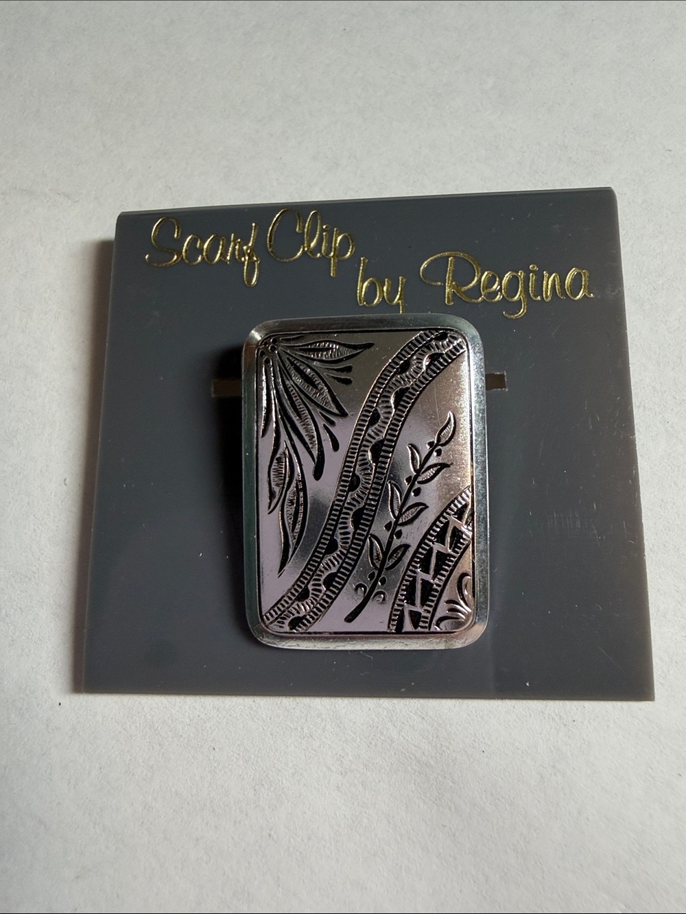 Vintage Scarf Clip with Filigree, silver Tone by Regina